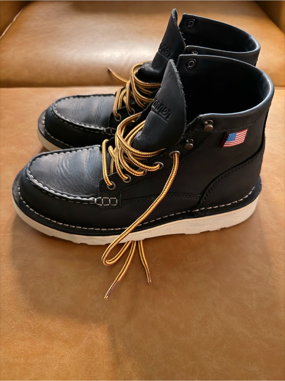 Women’s Danner Black Bull Run Moc-Toe Work Boots with Gold Laces